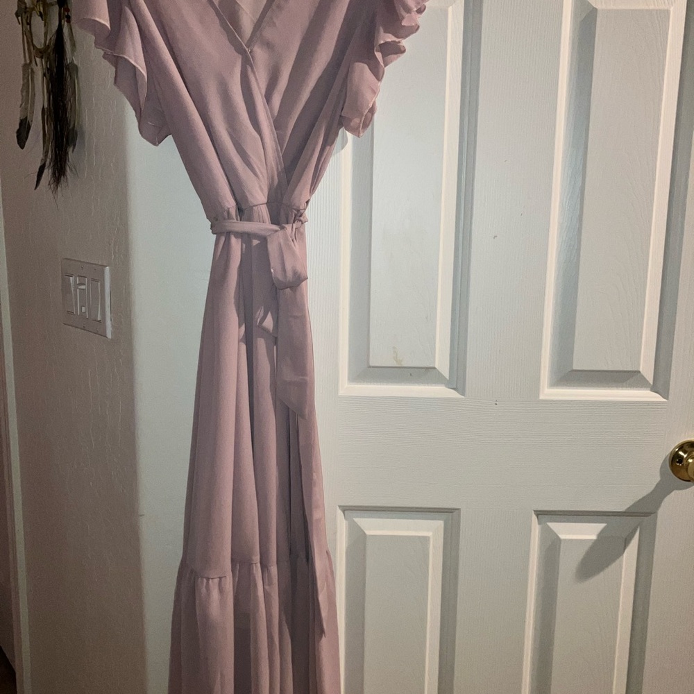 Pink Flutter Sleeve Maxi Dress for Wedding Guests